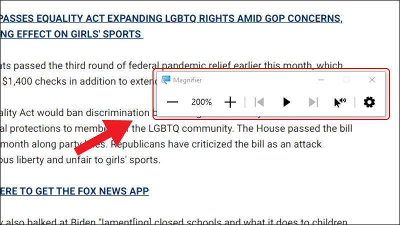 D&ugrave;ng Magnifier để ph&oacute;ng to m&agrave;n h&igrave;nh hoặc đọc văn bản